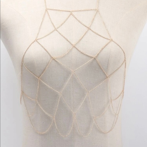 Body Jewelry Chain Halter Mesh Bralette dainty top - Picture 4 of 16